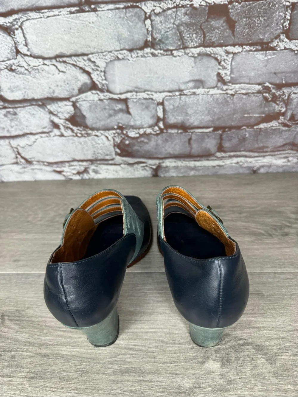 re-mix vintage Aviator 1930’s Blue Leather Peep Toe Heels Women Sz 6.5M US/37EU
